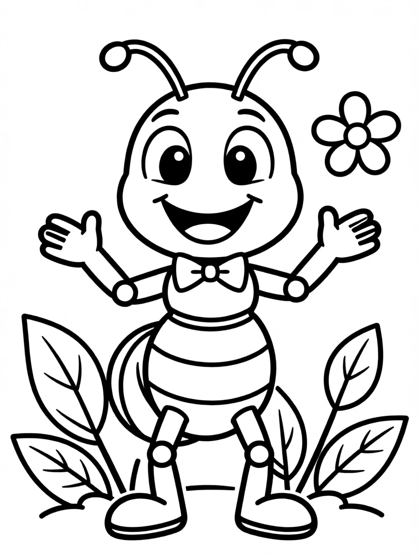 Cheerful cartoon ant coloring page