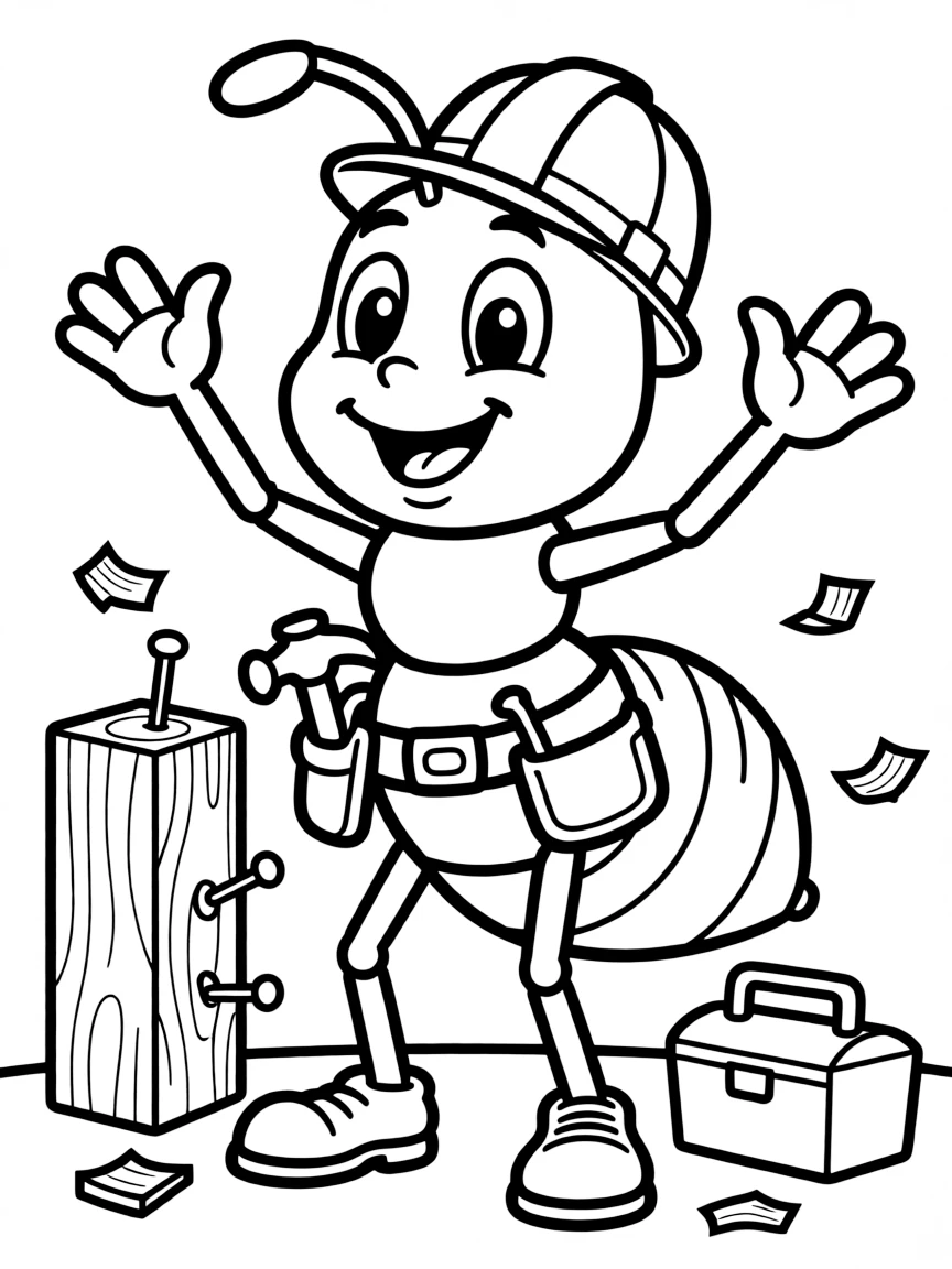 Cheerful cartoon carpenter ant coloring page