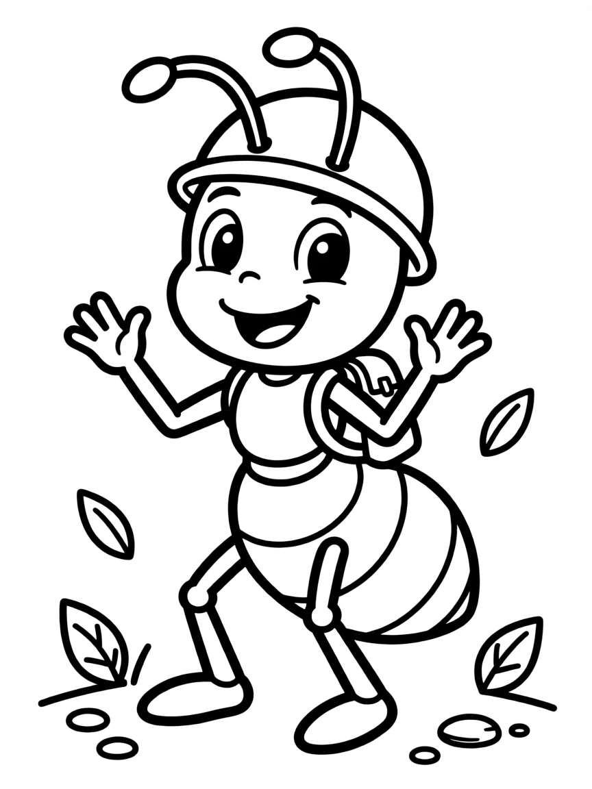 Cheerful cartoon army ant coloring page