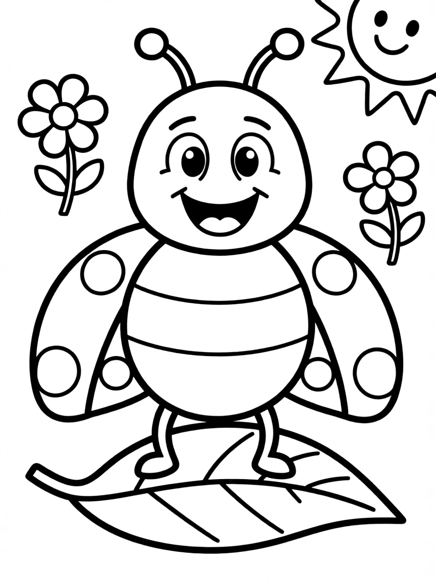 Cheerful cartoon ladybug coloring page