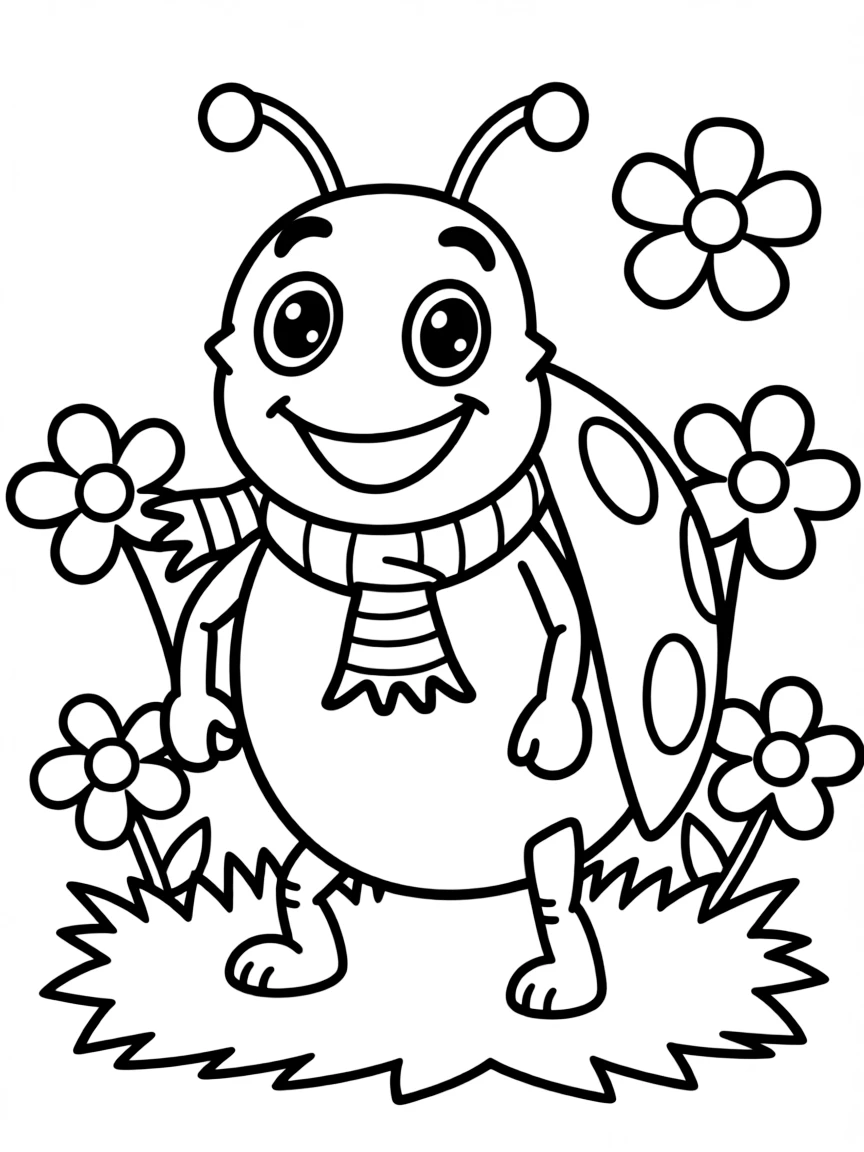 Cheerful cartoon beetle coloring page