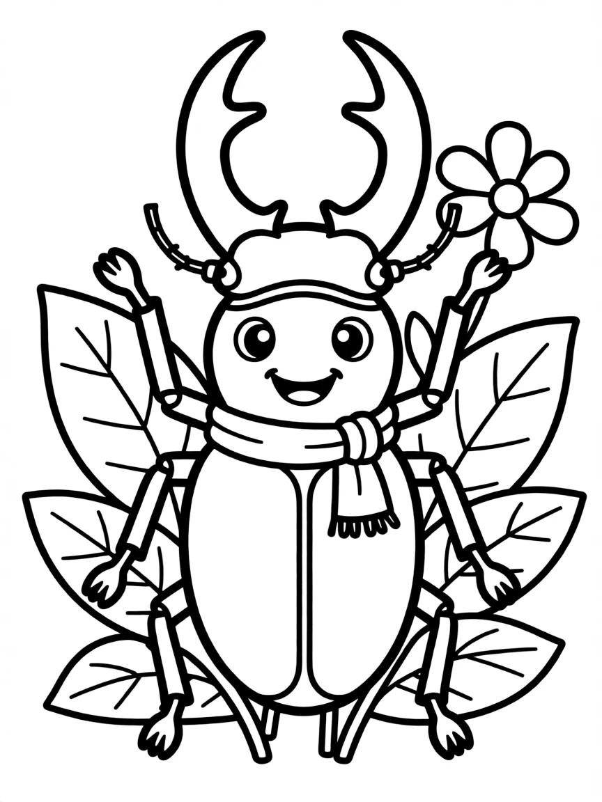 Cheerful cartoon stag beetle coloring page