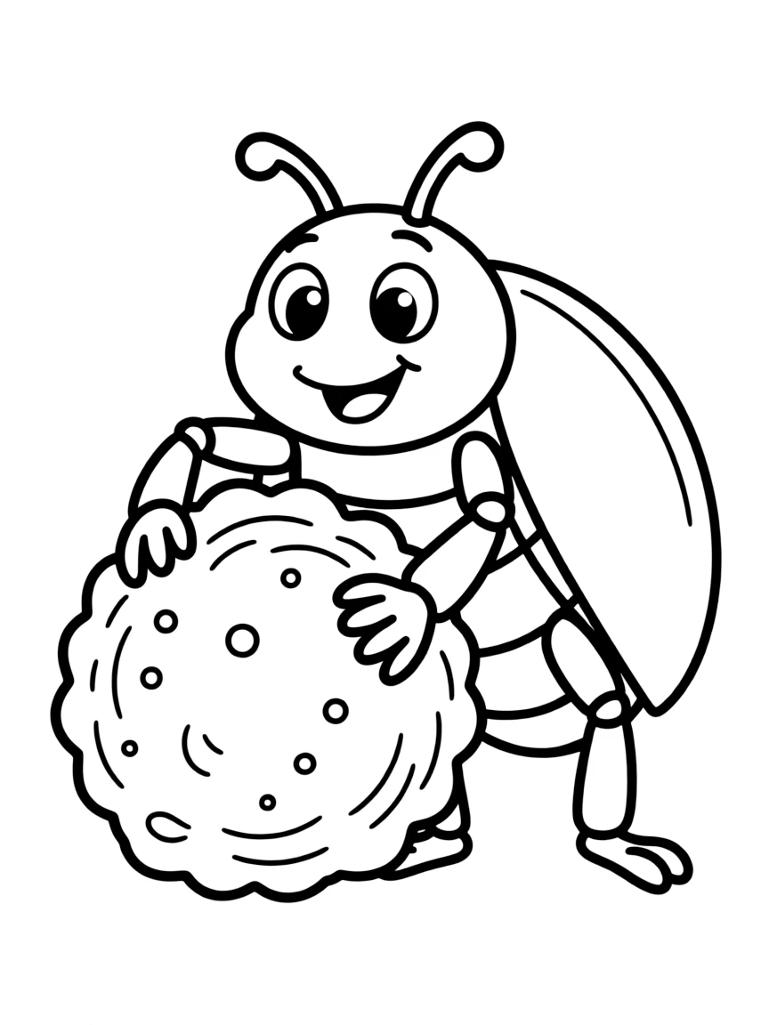 Cheerful cartoon dung beetle coloring page
