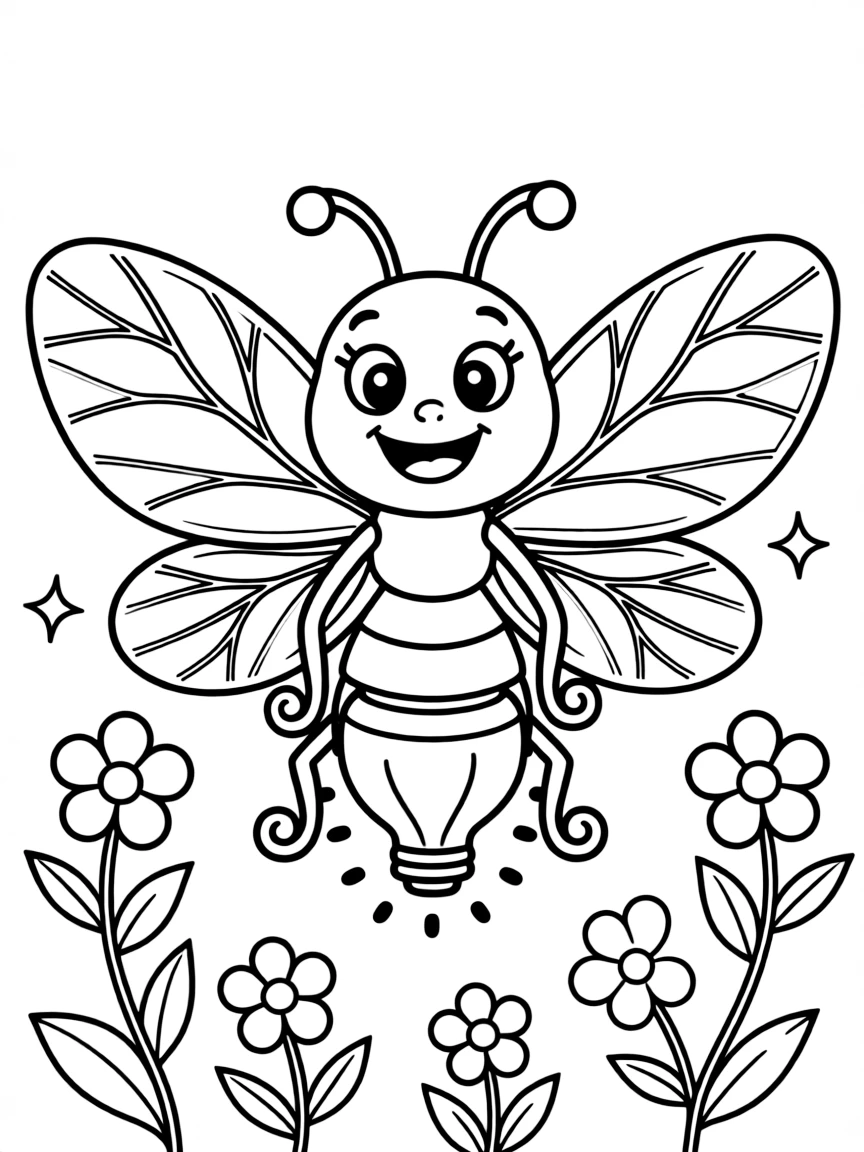 Cheerful cartoon firefly coloring page