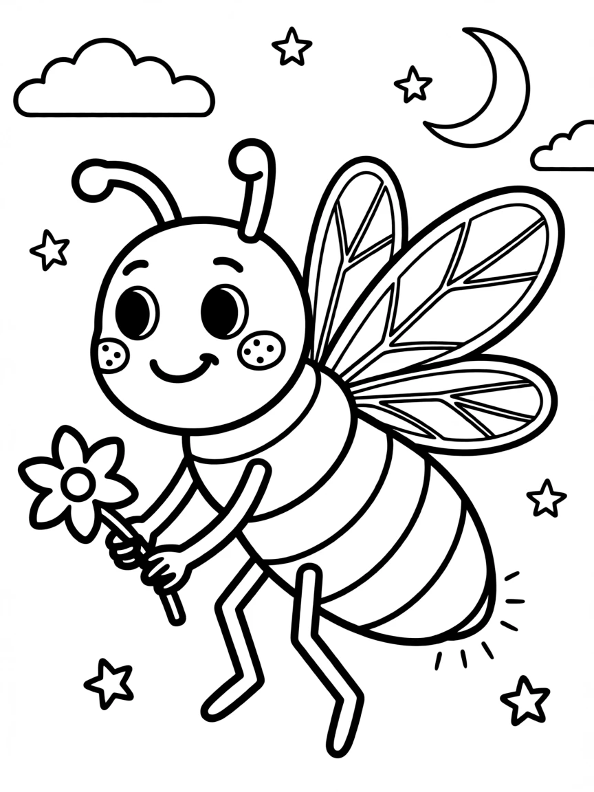 Cheerful cartoon lightning bug coloring page