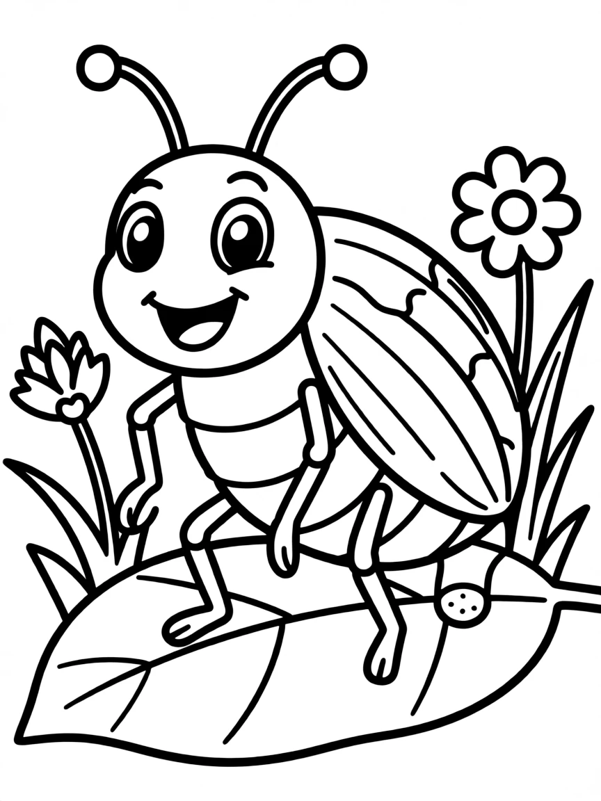 Cheerful cartoon june bug coloring page