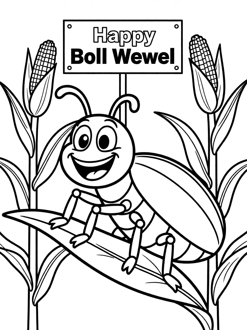 Cheerful cartoon boll weevil coloring page