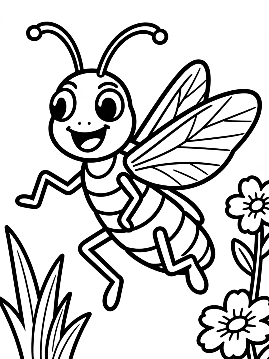 Cheerful cartoon locust coloring page