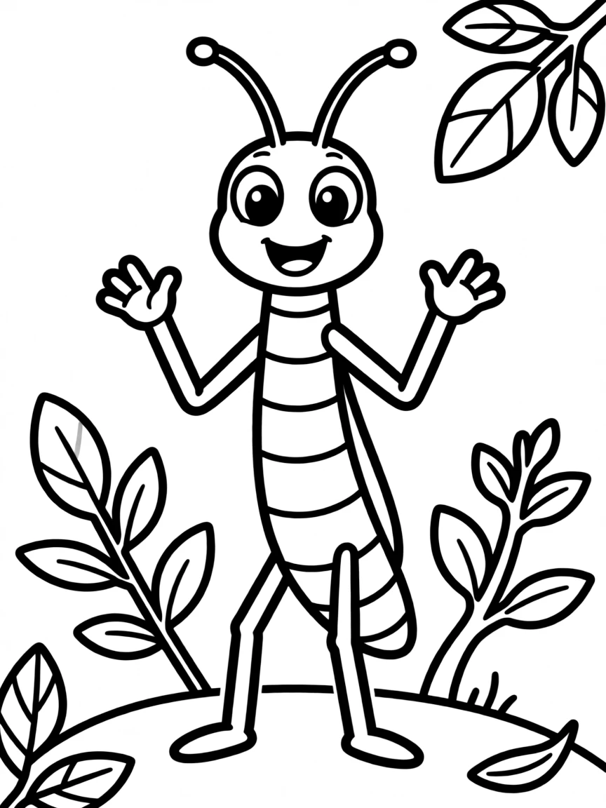 Cheerful cartoon walkingstick coloring page
