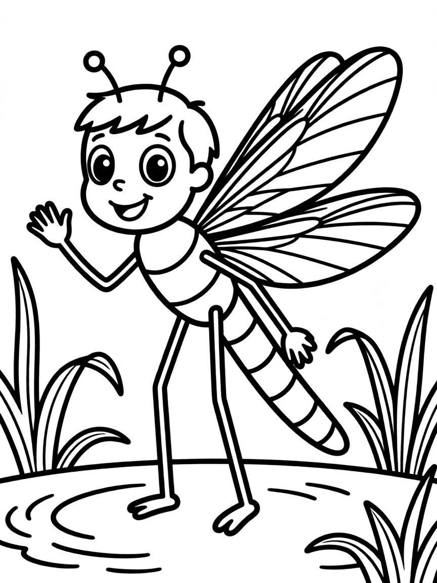 Cheerful cartoon mayfly coloring page