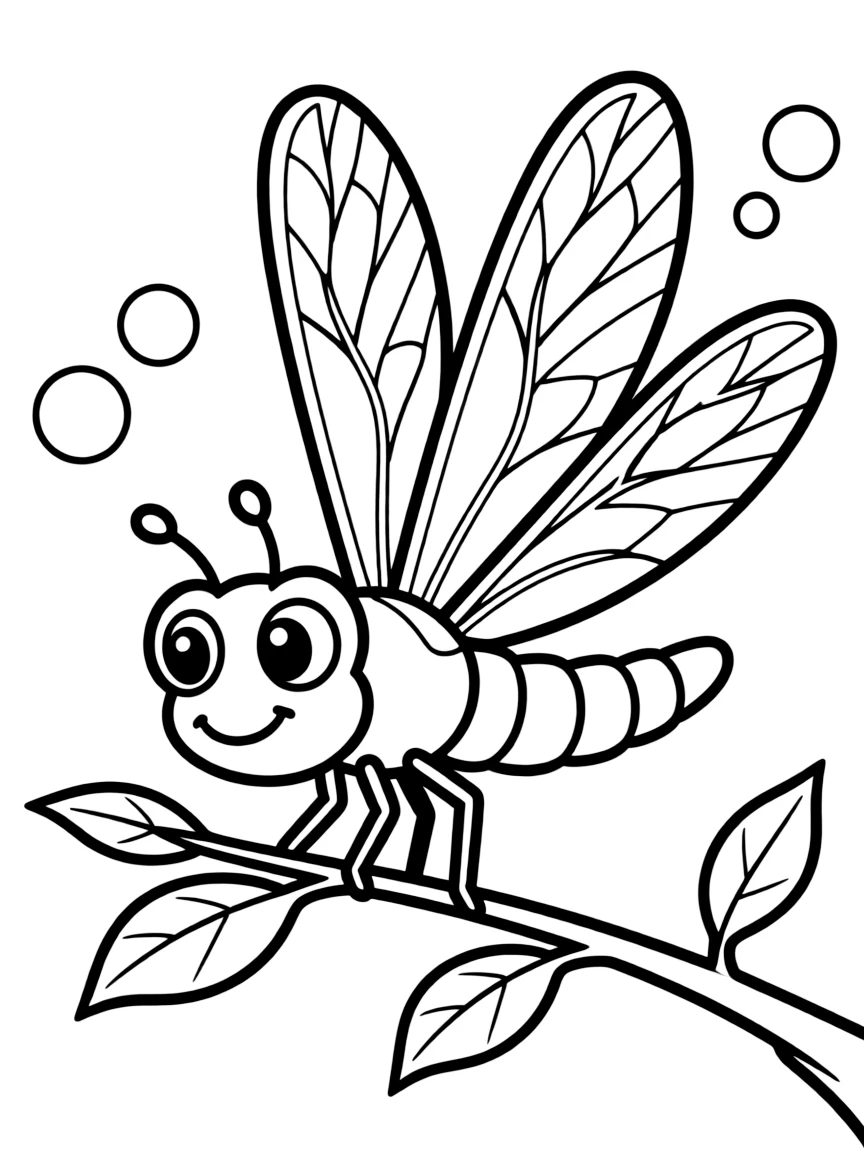 Cheerful cartoon caddisfly coloring page