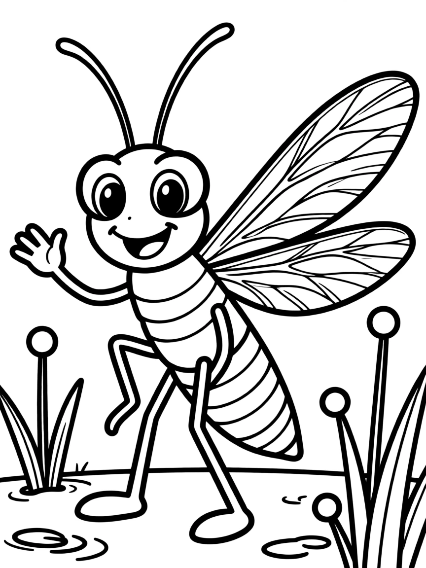 Cheerful cartoon stonefly coloring page