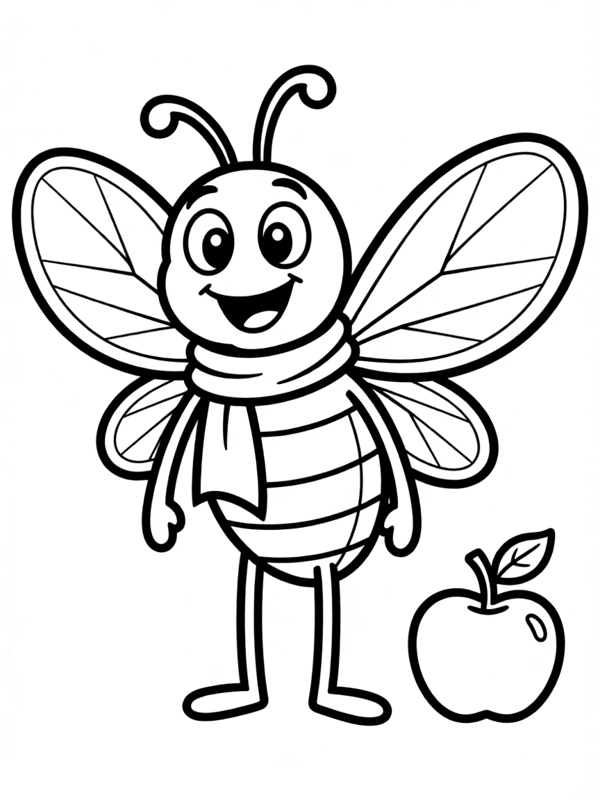 Cheerful cartoon fruit fly coloring page