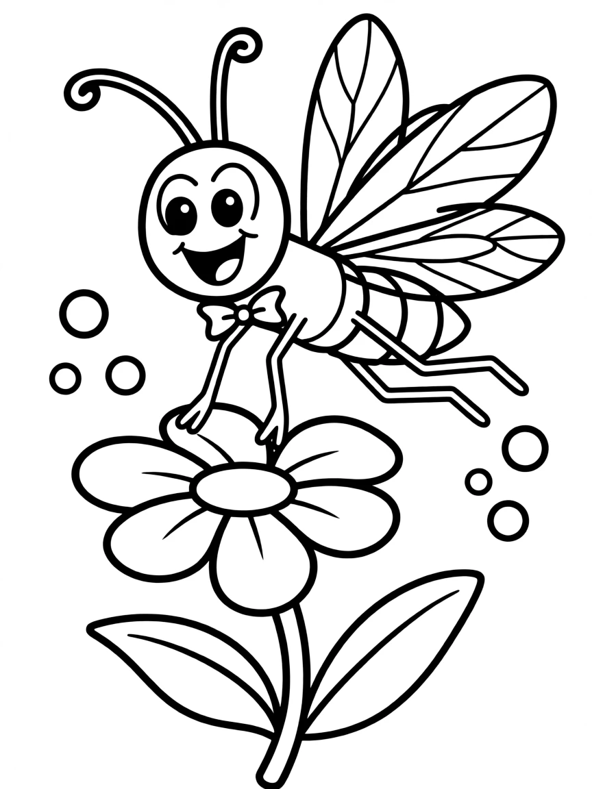 Cheerful cartoon mosquito coloring page
