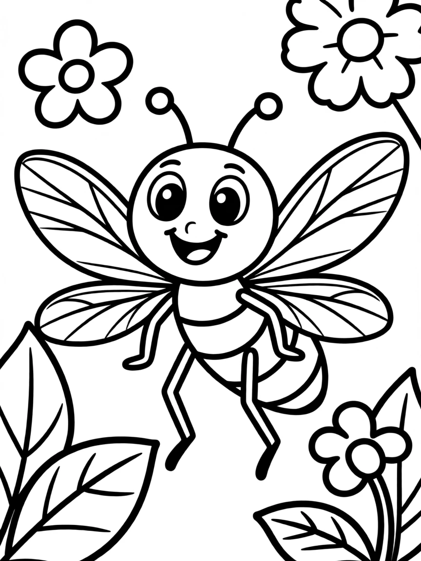 Cheerful cartoon gnat coloring page
