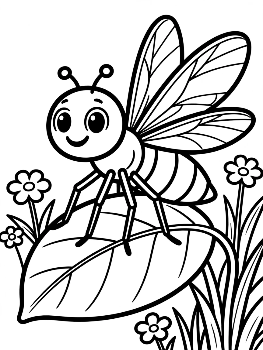 Cheerful cartoon midge coloring page