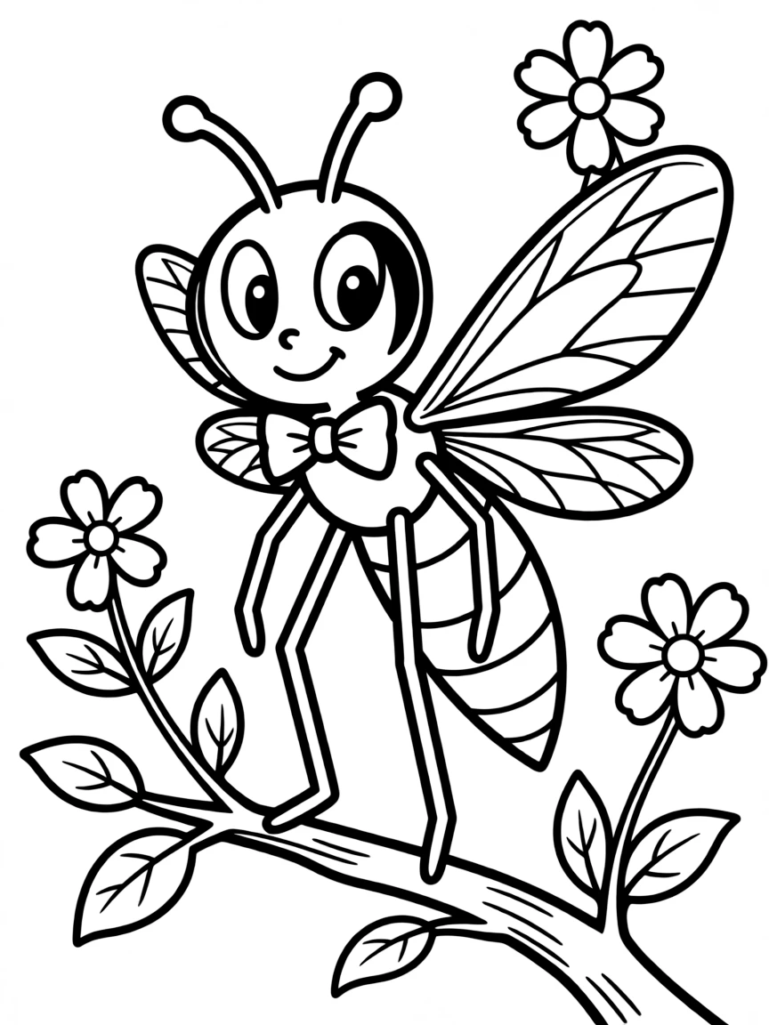 Cheerful cartoon robber fly coloring page