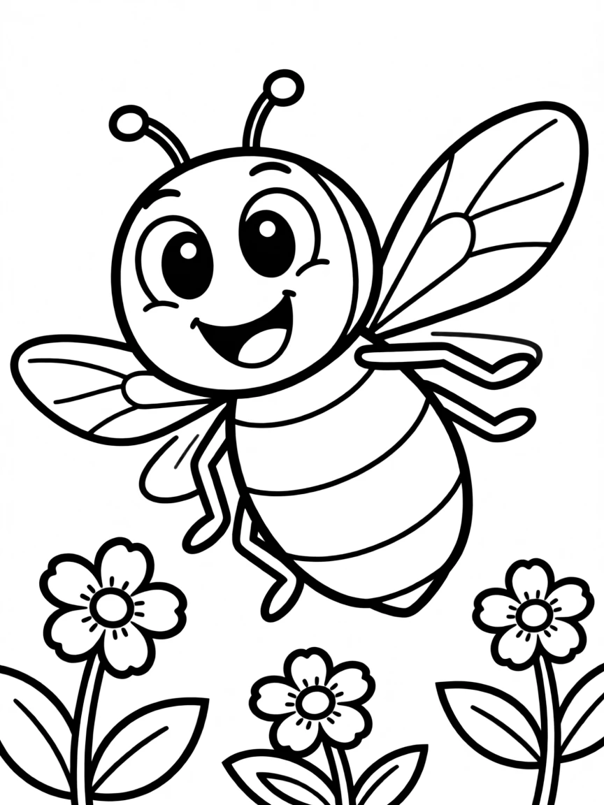 Cheerful cartoon hover fly coloring page