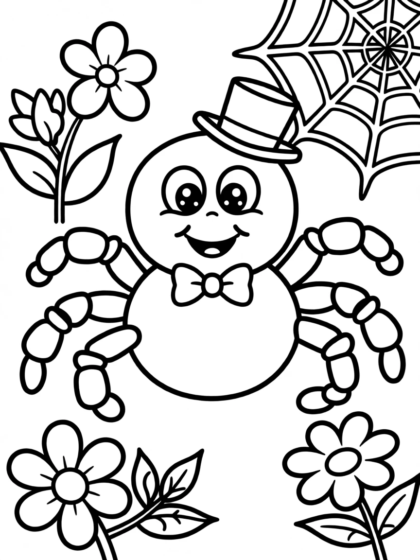 Cheerful cartoon spider coloring page