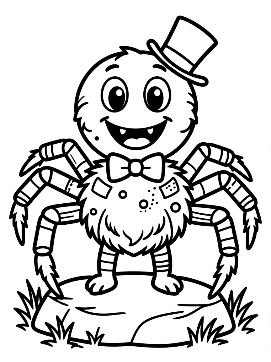 Cheerful cartoon wolf spider coloring page
