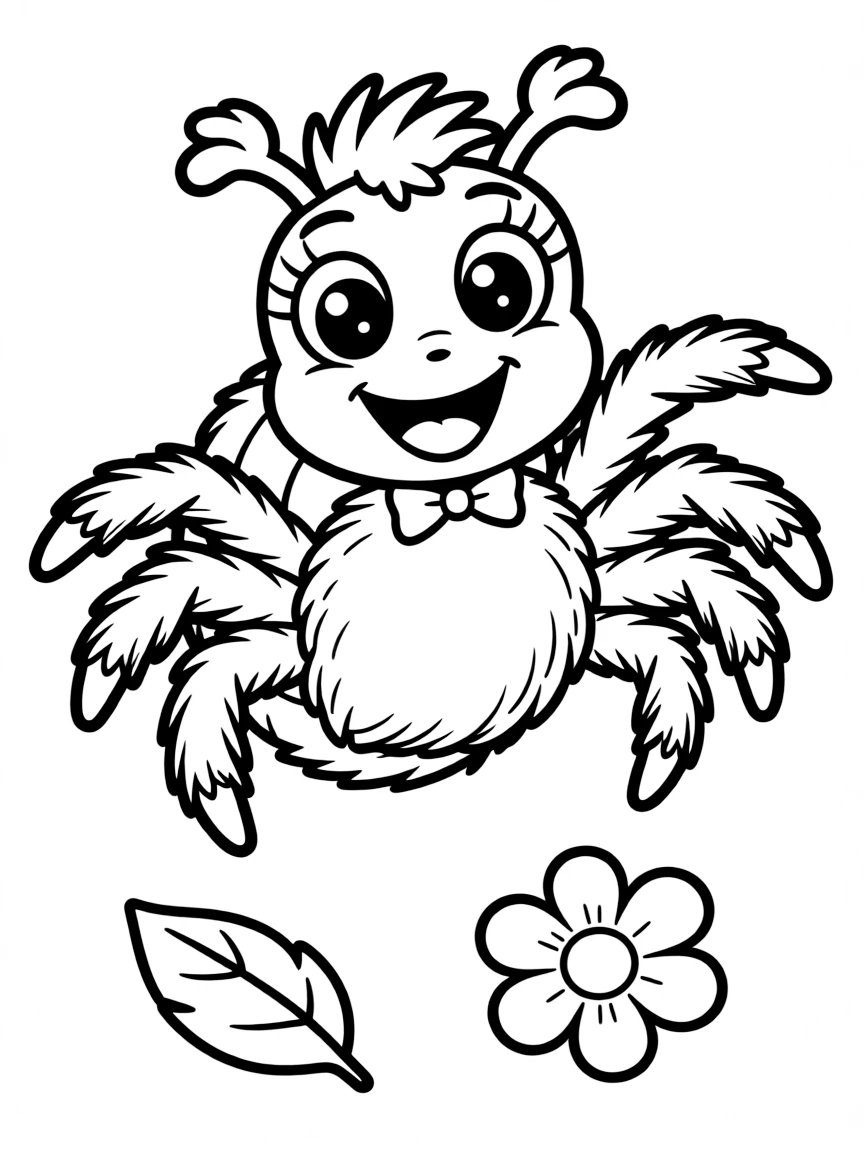 Cheerful cartoon jumping spider coloring page