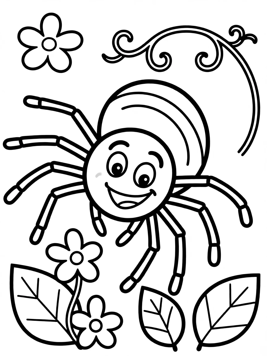 Cheerful cartoon garden spider coloring page