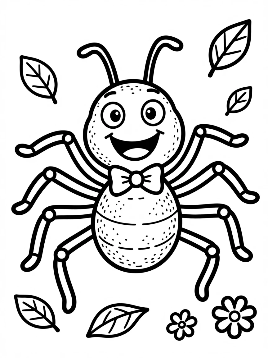 Cheerful cartoon harvestman coloring page