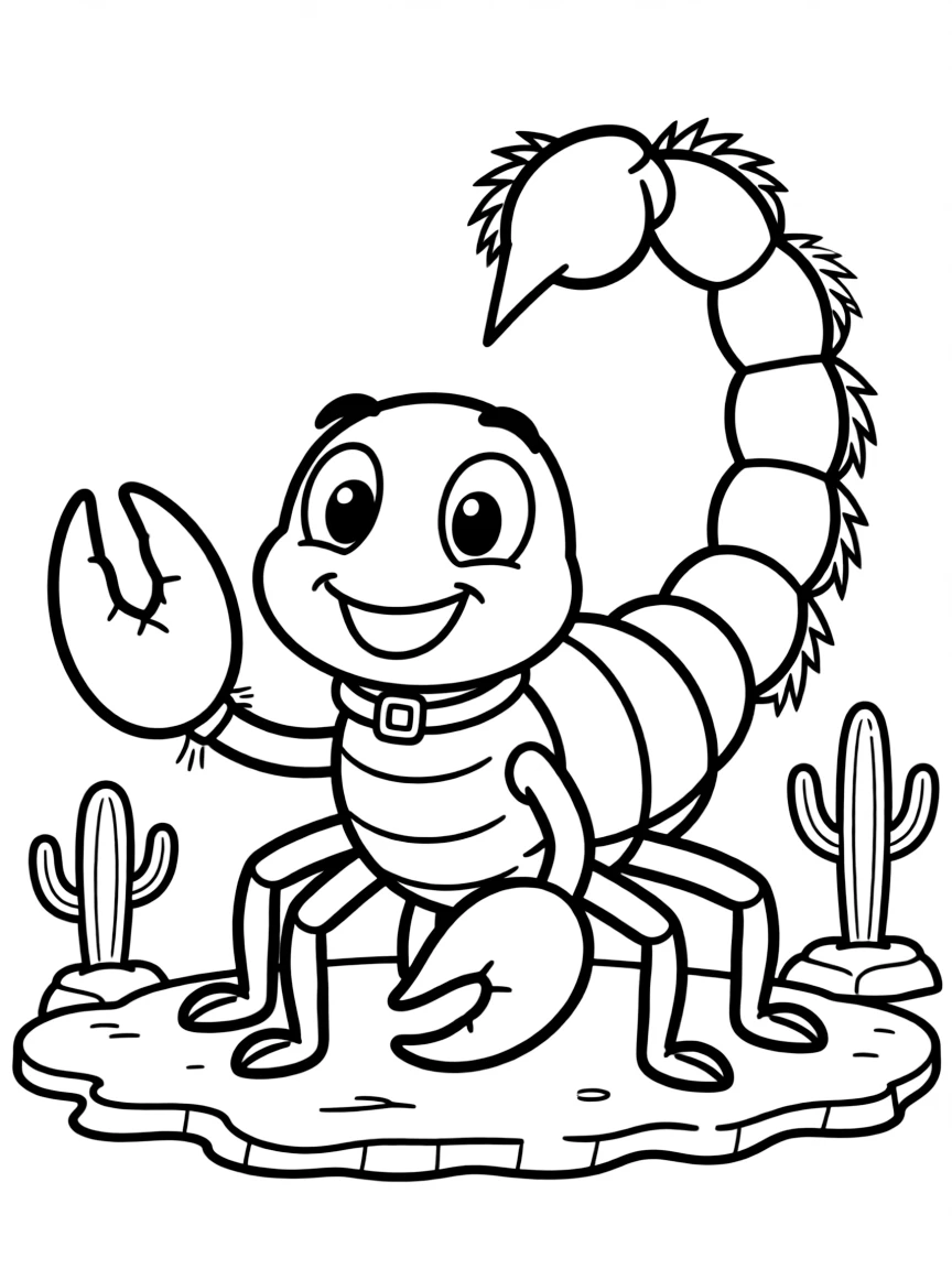 Cheerful cartoon scorpion coloring page