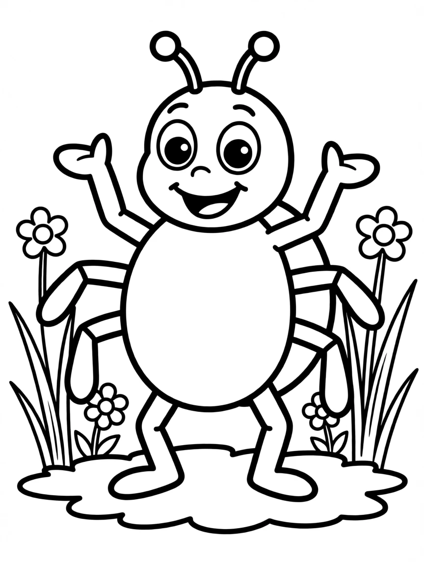 Cheerful cartoon tick coloring page