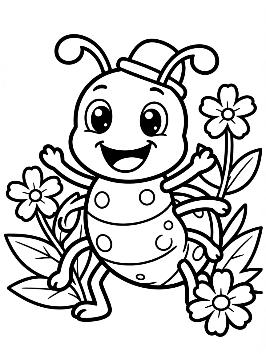 Cheerful cartoon mite coloring page