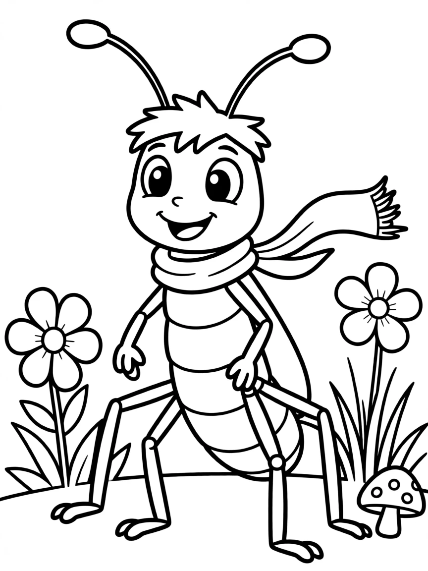 Cheerful cartoon earwig coloring page