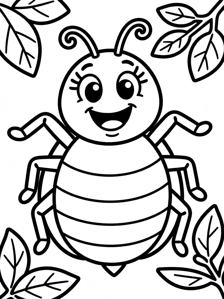 Cheerful cartoon scale insect coloring page