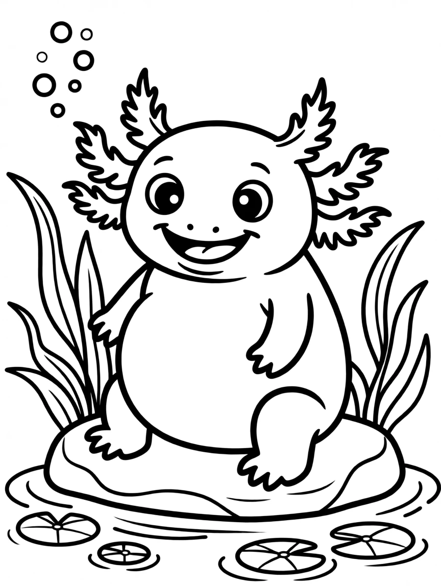 Cheerful cartoon axolotl coloring page