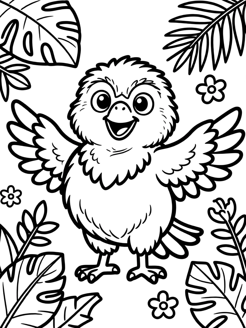 Cheerful cartoon kakapo coloring page