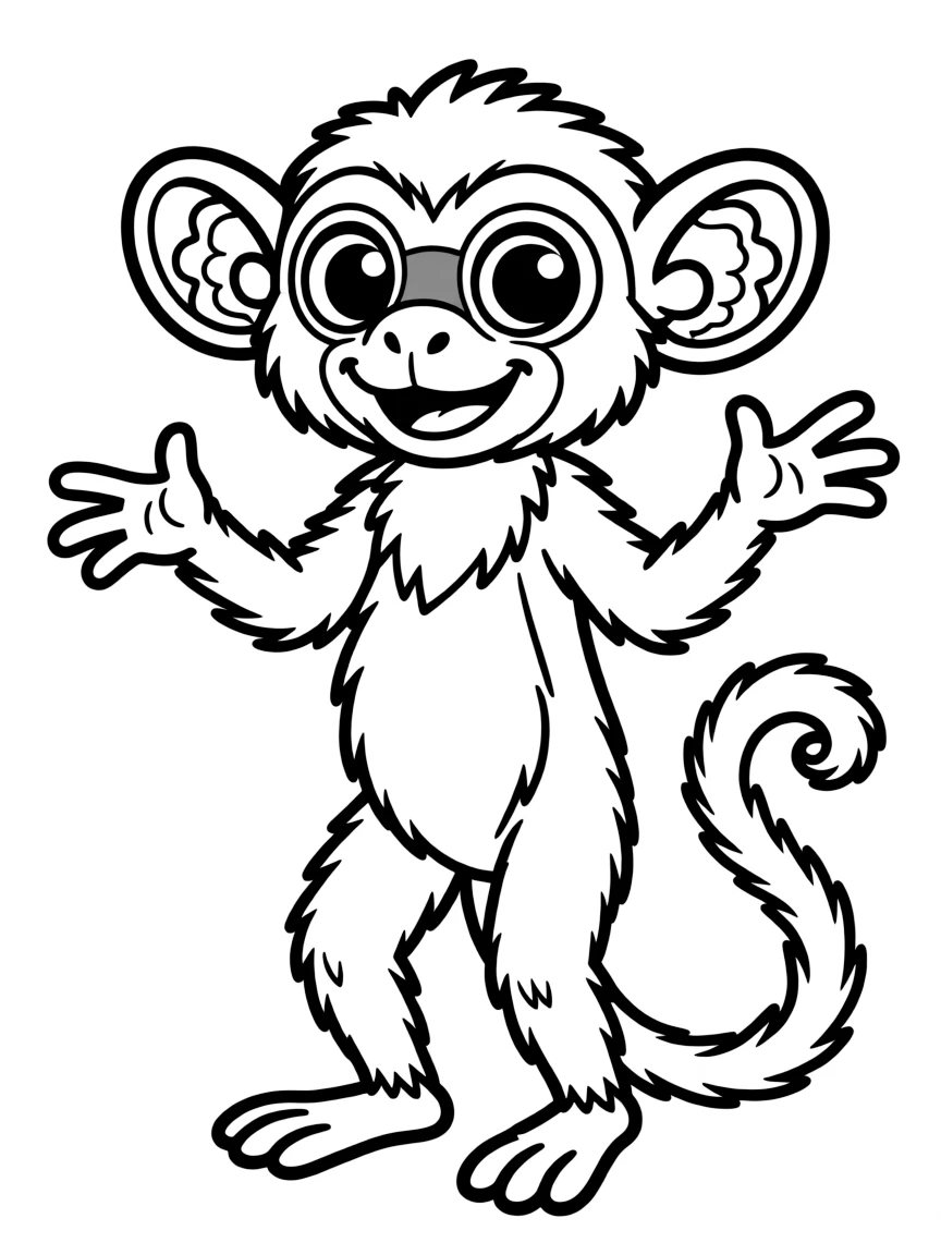 Cheerful cartoon aye-aye coloring page
