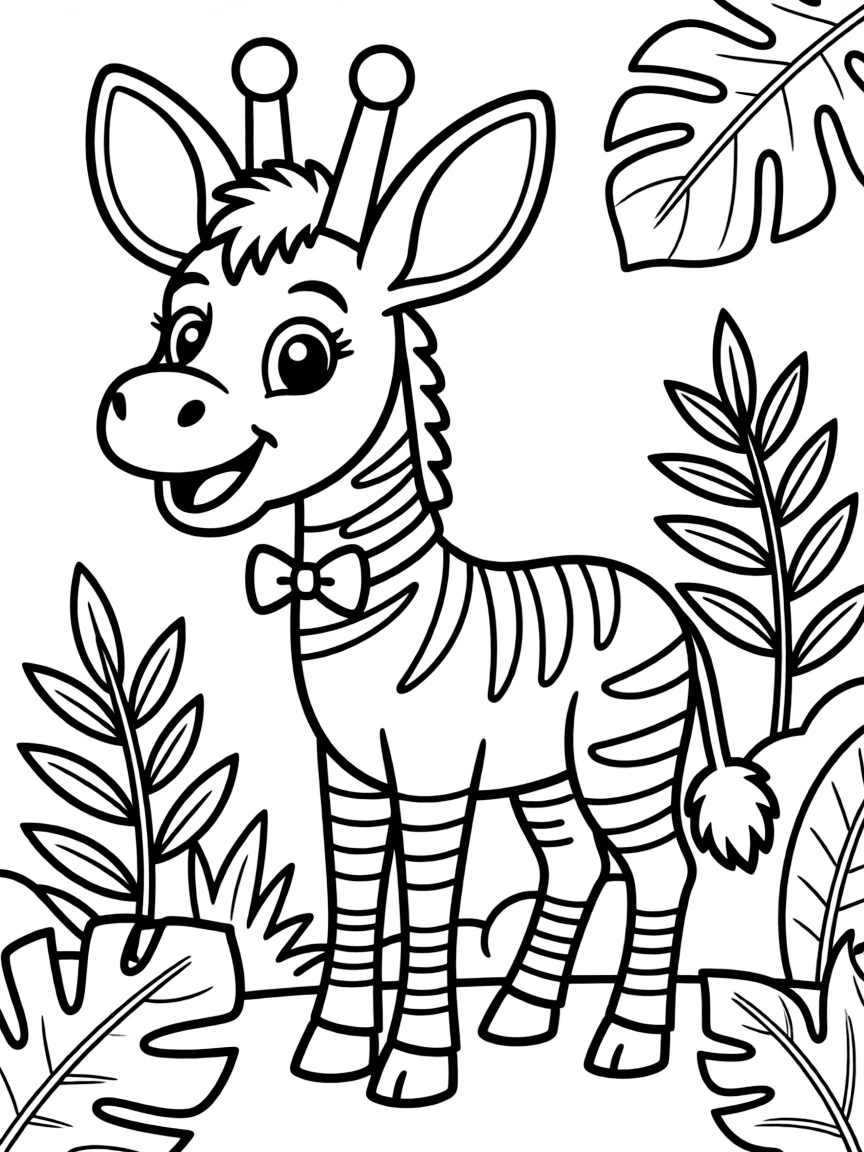 Cheerful cartoon okapi coloring page