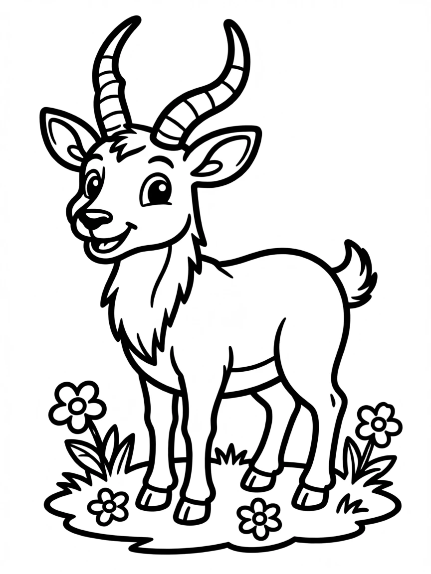 Cheerful cartoon saola coloring page