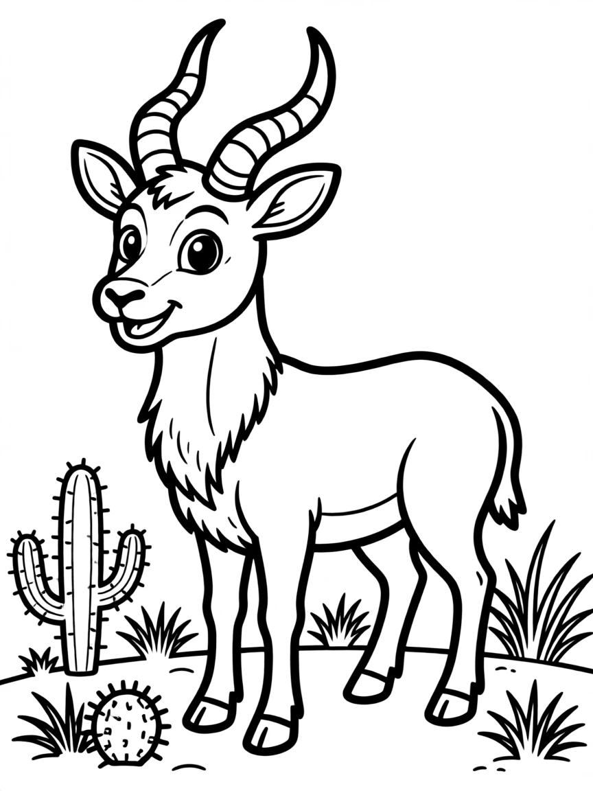 Cheerful cartoon addax coloring page