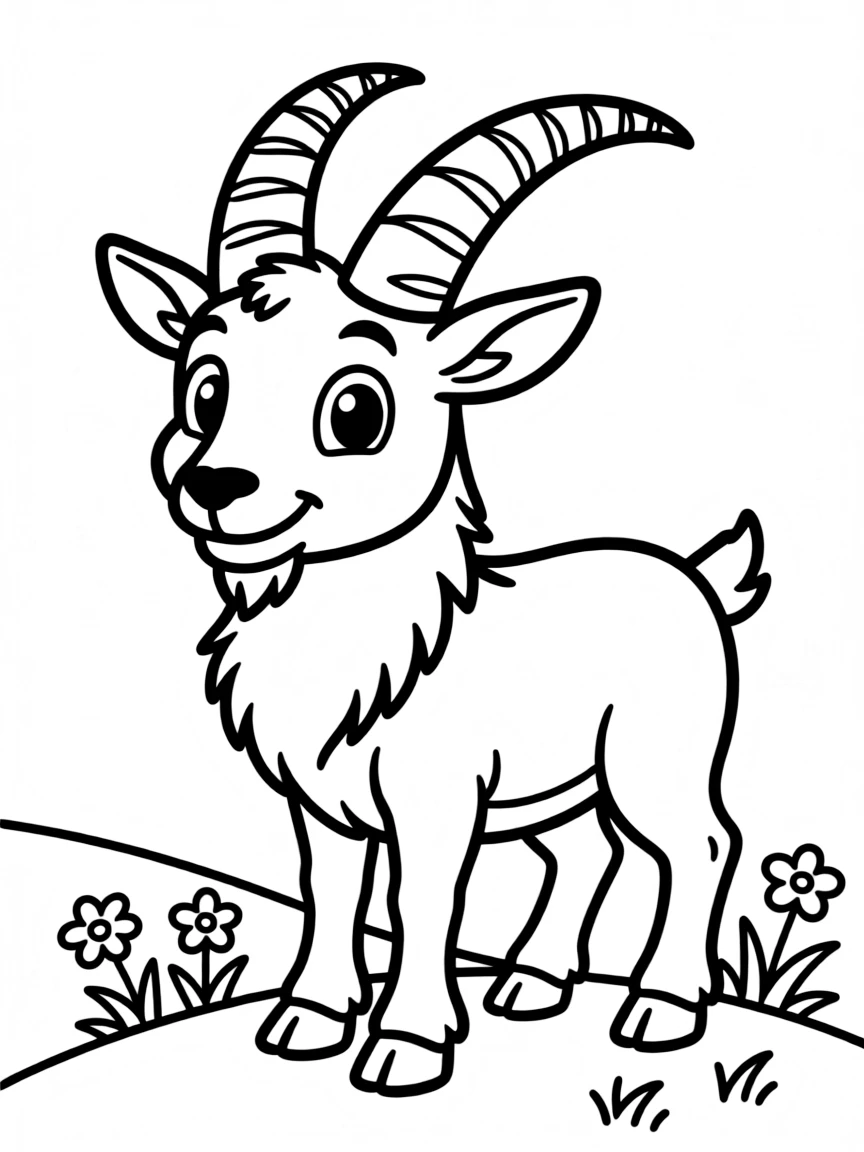 Cheerful cartoon markhor coloring page