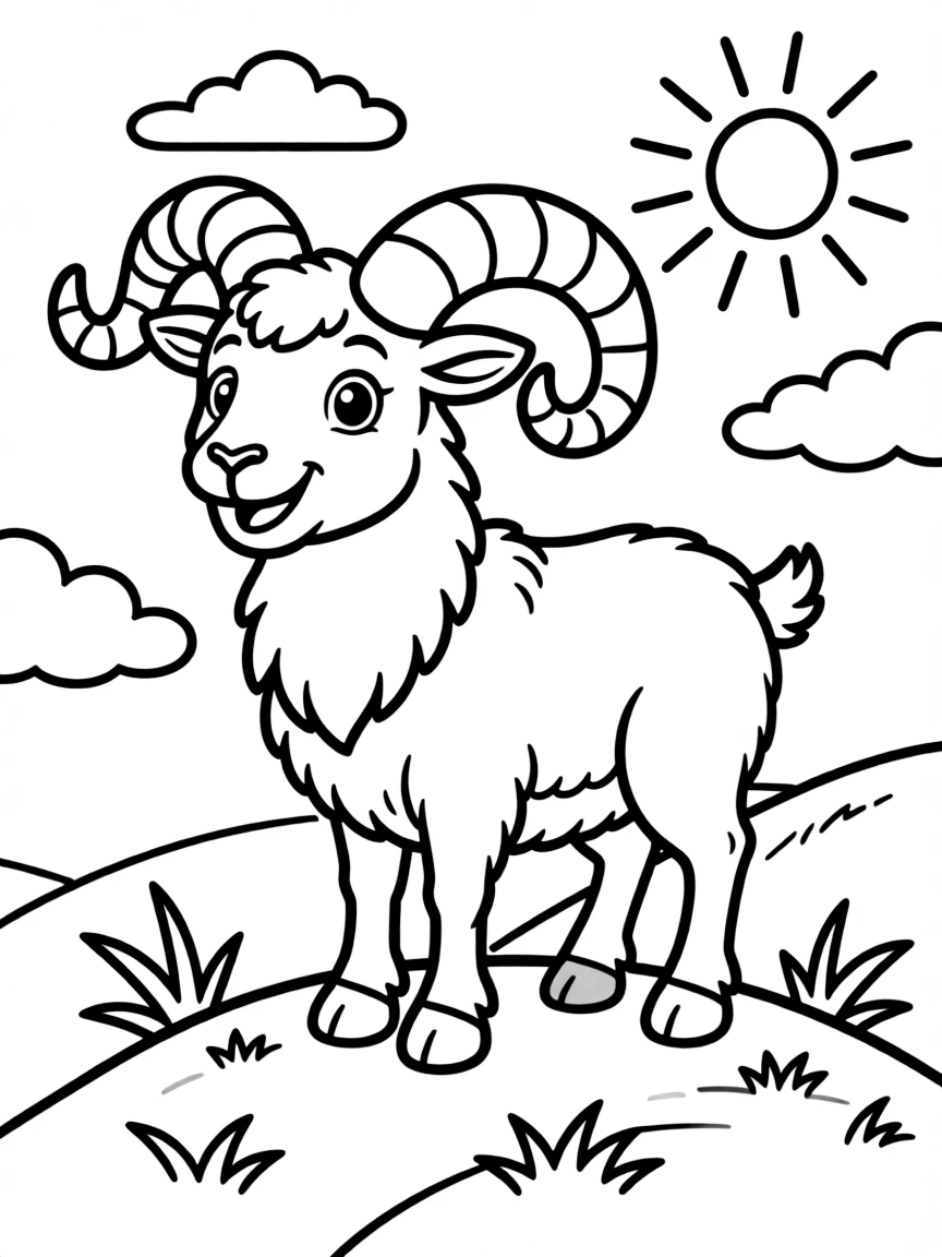 Cheerful cartoon argali coloring page