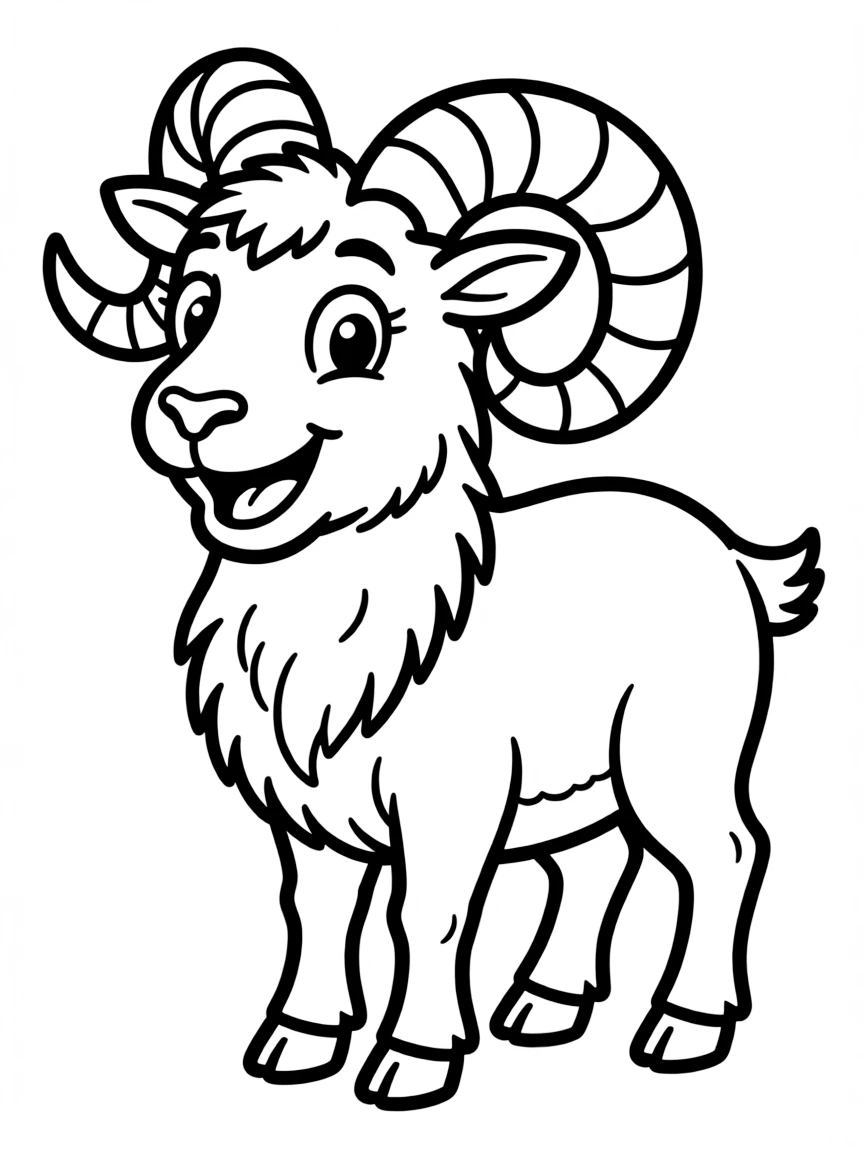 Cheerful cartoon mouflon coloring page