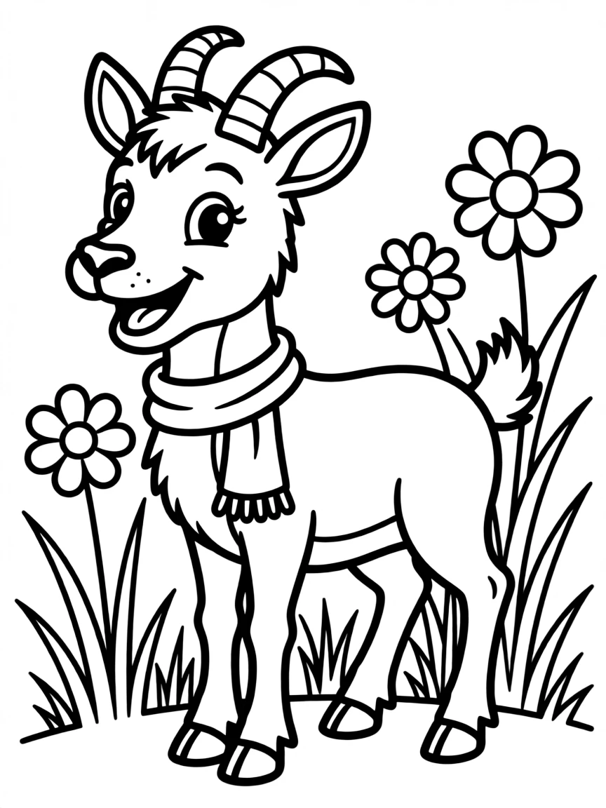 Cheerful cartoon chamois coloring page