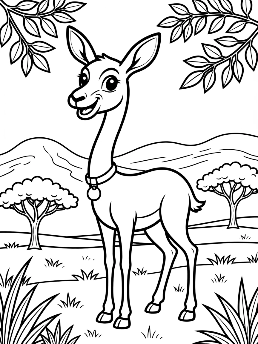 Cheerful cartoon gerenuk coloring page
