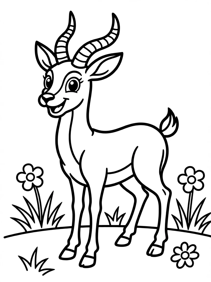 Cheerful cartoon springbok coloring page