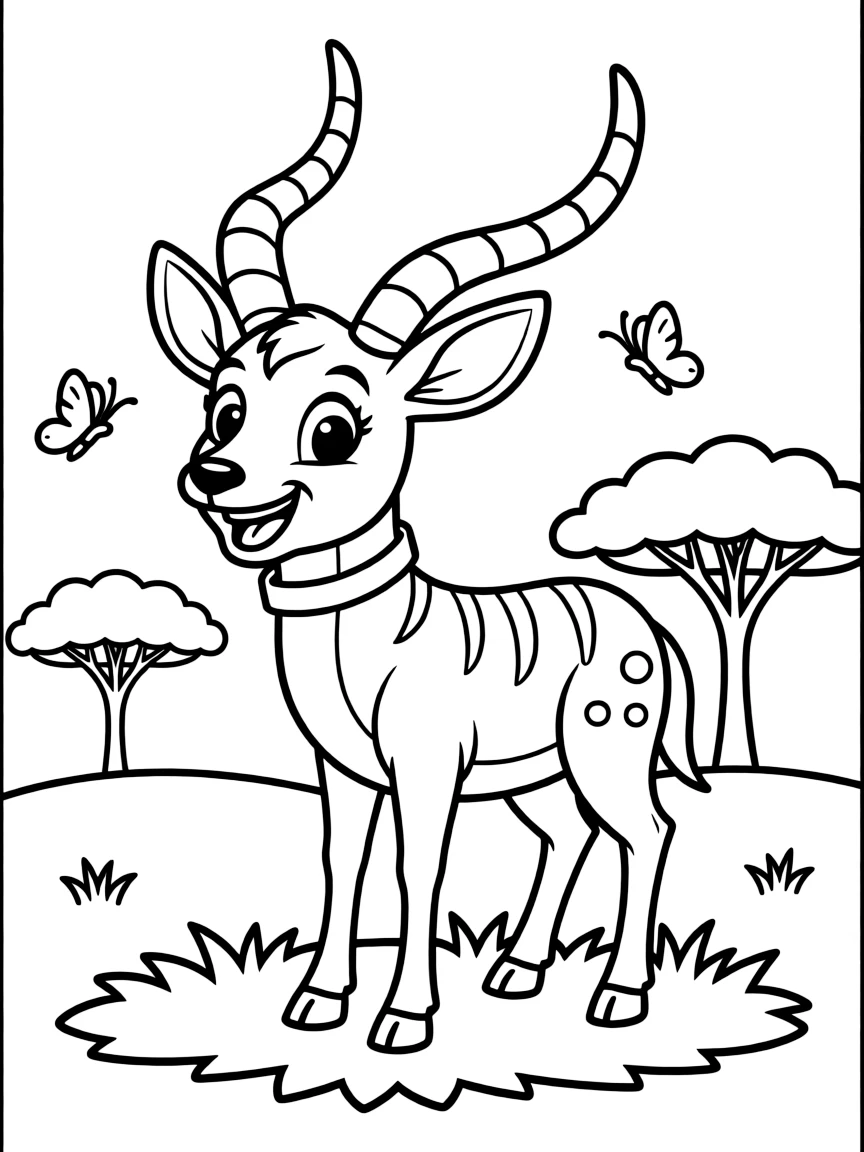 Cheerful cartoon nyala coloring page