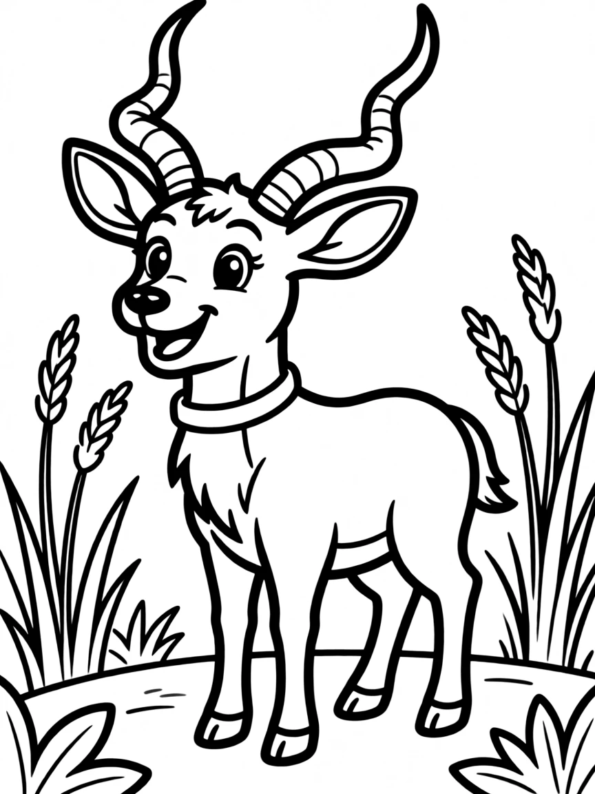 Cheerful cartoon kudu coloring page
