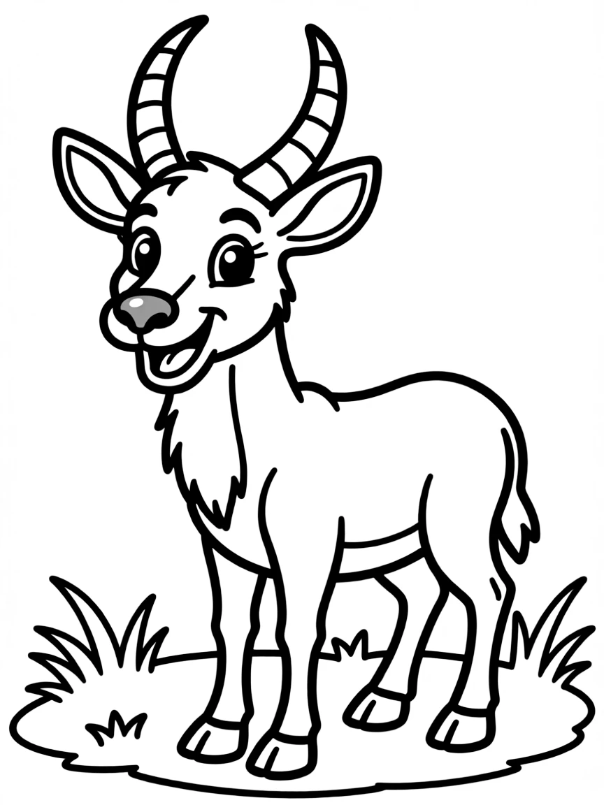 Cheerful cartoon waterbuck coloring page