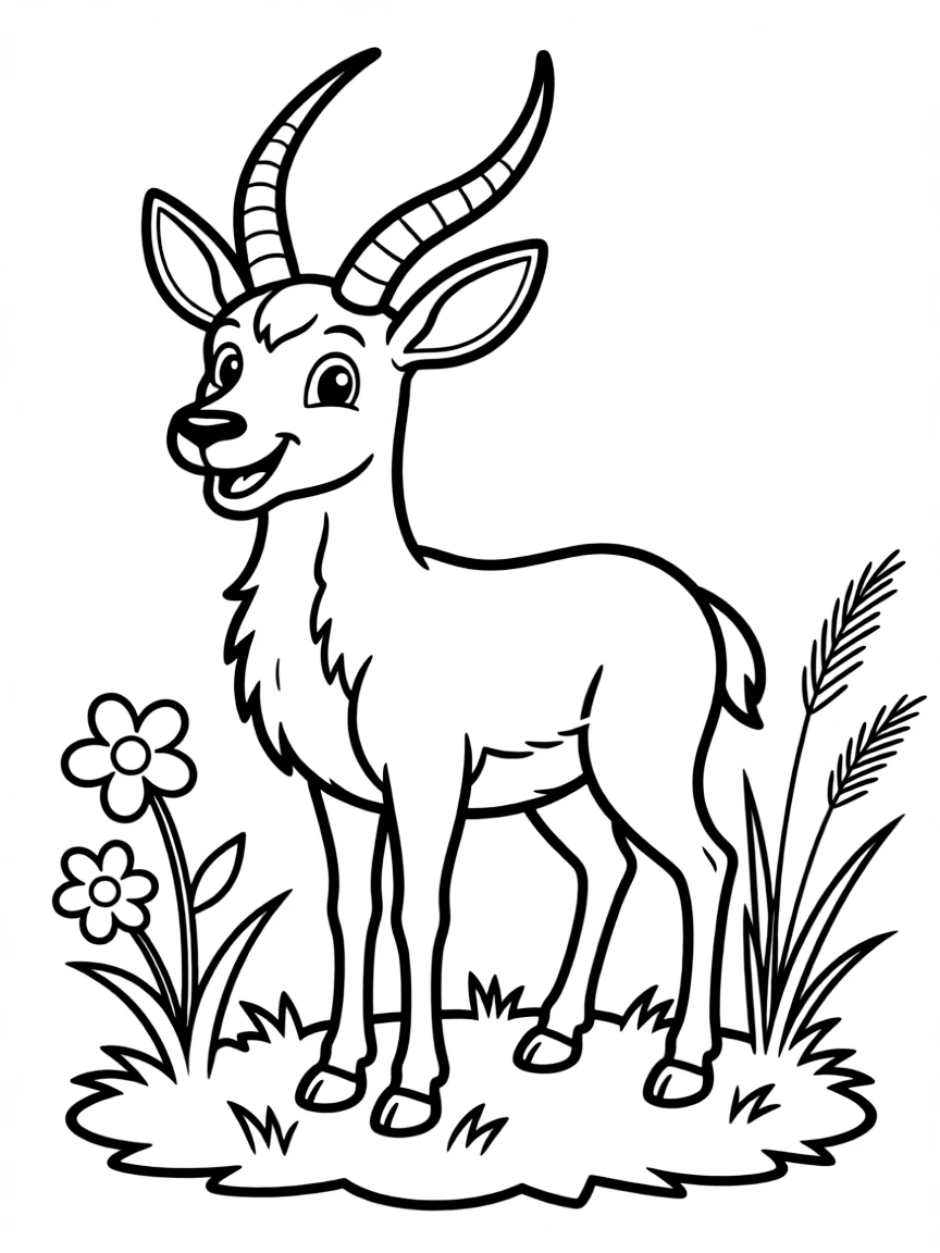 Cheerful cartoon lechwe coloring page