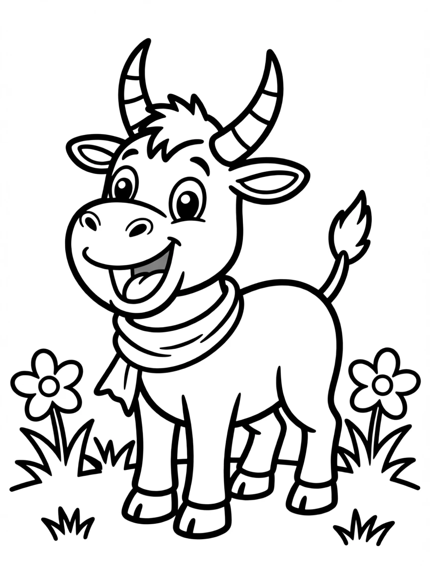 Cheerful cartoon wildebeest coloring page