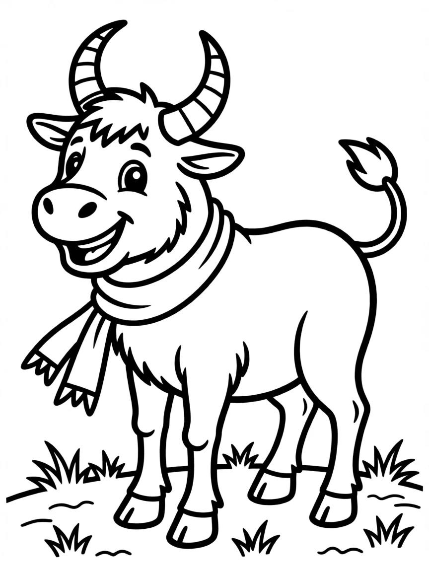 Cheerful cartoon gnu coloring page